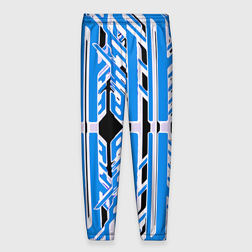 Мужские брюки Бело-синие техно полосы на чёрном фоне / 3D-принт – фото 2
