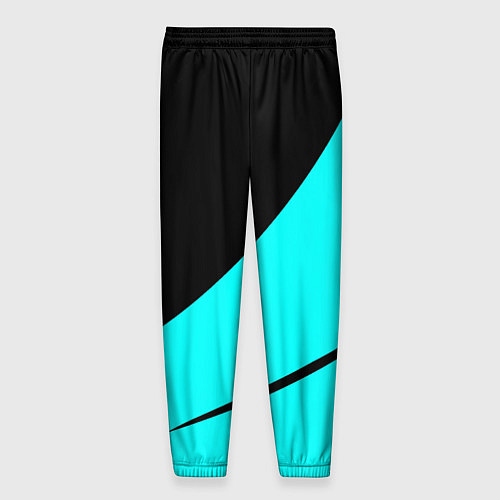 Мужские брюки Чёрный и неоновый голубой двуцветный с полосой / 3D-принт – фото 2