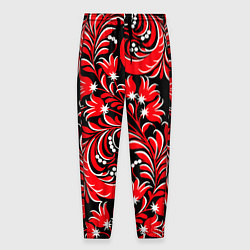 Брюки на резинке мужские Хохлома - красная роспись, цвет: 3D-принт