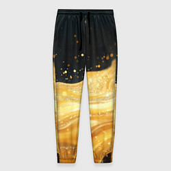 Брюки на резинке мужские Золотистая материя на черном фоне, цвет: 3D-принт