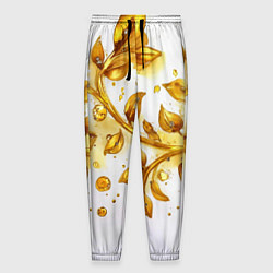 Брюки на резинке мужские Золотые листья на белом, цвет: 3D-принт