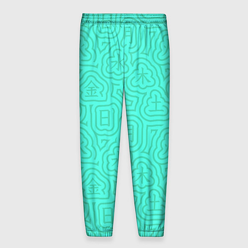 Мужские брюки Лабиринтовый паттерн с иероглифами на бирюзе / 3D-принт – фото 2