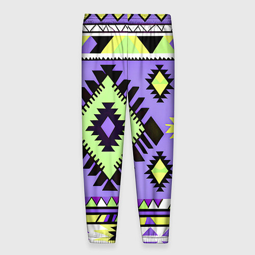 Мужские брюки Геометрический сиренево желтый орнамент ацтеков / 3D-принт – фото 2