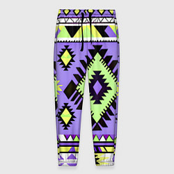 Брюки на резинке мужские Геометрический сиренево желтый орнамент ацтеков, цвет: 3D-принт