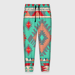 Брюки на резинке мужские Оранжево бирюзовый геометрический узор в стиле ацт, цвет: 3D-принт