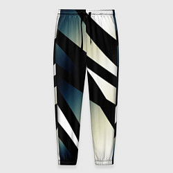 Брюки на резинке мужские Чёрно-белый с синим затемнением полосы, цвет: 3D-принт