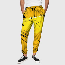 Брюки на резинке мужские Желтая краска на черном фоне, цвет: 3D-принт — фото 2