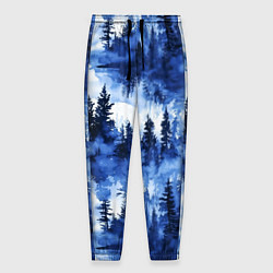 Брюки на резинке мужские Силуэты деревьев и отражения - акварельный лесной, цвет: 3D-принт
