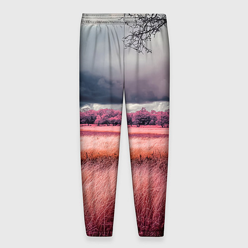 Мужские брюки Поле и деревья пейзаж - инфракрасный стиль / 3D-принт – фото 2