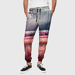 Брюки на резинке мужские Поле и деревья пейзаж - инфракрасный стиль, цвет: 3D-принт — фото 2