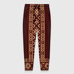 Брюки на резинке мужские Золотой узор на бордовом - вышиванка рубаха, цвет: 3D-принт