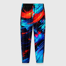 Брюки на резинке мужские Синие и красные мазки краски на черном, цвет: 3D-принт