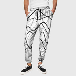 Брюки на резинке мужские Белый с серыми волнистыми полосами, цвет: 3D-принт — фото 2