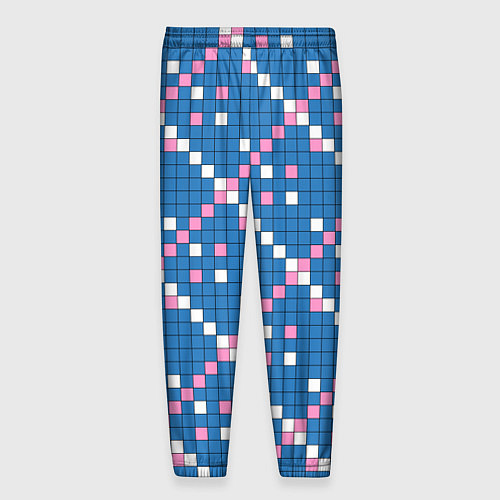Мужские брюки Синяя розовая с белым плитка / 3D-принт – фото 2