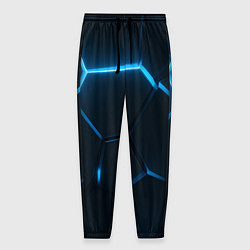 Брюки на резинке мужские Черные плиты с синим светом, цвет: 3D-принт