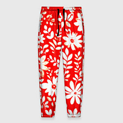 Брюки на резинке мужские Цветочный красно-белый, цвет: 3D-принт