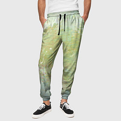 Брюки на резинке мужские Абстракция - white waves on green background, цвет: 3D-принт — фото 2