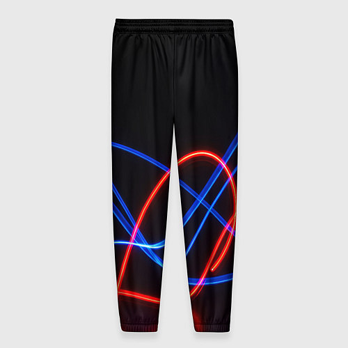 Мужские брюки Красно синие неоновые линии на черном фоне / 3D-принт – фото 2