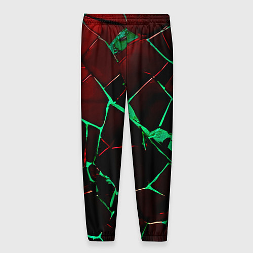 Мужские брюки Битые плиты тёмно-красный с зелёным / 3D-принт – фото 2
