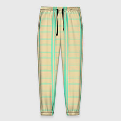 Брюки на резинке мужские Color beige cage blue stripes, цвет: 3D-принт