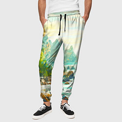 Брюки на резинке мужские Художественный пейзаж море скалы, цвет: 3D-принт — фото 2