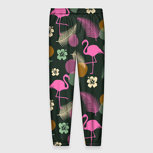 Мужские брюки Фламинго и листья на темно-зеленом / 3D-принт – фото 2