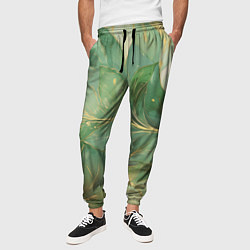 Брюки на резинке мужские Зеленые и золотые листья - паттерн, цвет: 3D-принт — фото 2