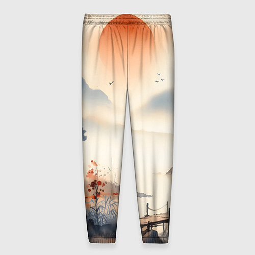 Мужские брюки Таинственный Японский пейзаж - акварель / 3D-принт – фото 2