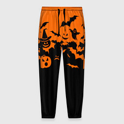 Брюки на резинке мужские Хэллоуин тыквы и призраки, цвет: 3D-принт