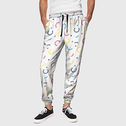 Брюки на резинке мужские Цветные точки и дуги на белом, цвет: 3D-принт — фото 2
