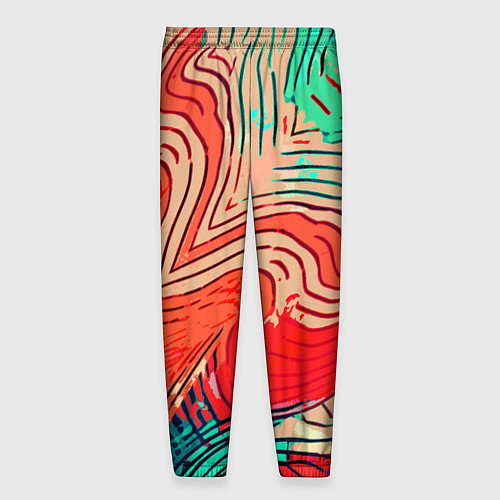 Мужские брюки Красно-зелёный полосатая абстракция / 3D-принт – фото 2