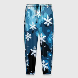 Брюки на резинке мужские Стилизованный паттерн со снежинками тёмно-синий, цвет: 3D-принт