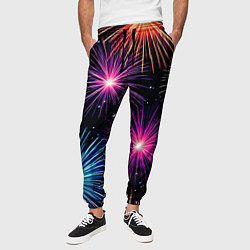 Брюки на резинке мужские Стилизованный праздничный салют, цвет: 3D-принт — фото 2