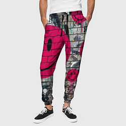 Брюки на резинке мужские Розовые смайлы граффити, цвет: 3D-принт — фото 2