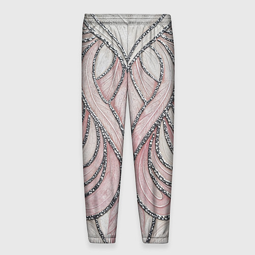 Мужские брюки Нежно розовый орнамент из перьев / 3D-принт – фото 2