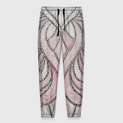 Брюки на резинке мужские Нежно розовый орнамент из перьев, цвет: 3D-принт