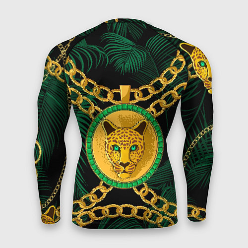Мужской рашгард Золотой леопард и цепь / 3D-принт – фото 2