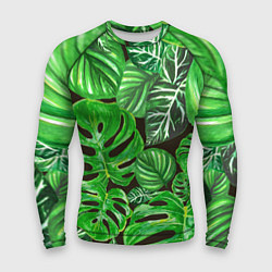 Рашгард мужской Тропические листья на темном фоне, цвет: 3D-принт