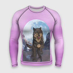 Рашгард мужской Волк оборотень в полнолуние, лиловое небо, цвет: 3D-принт