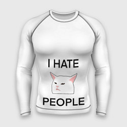 Рашгард мужской I hate people, дизайн с белым мемным котом, цвет: 3D-принт