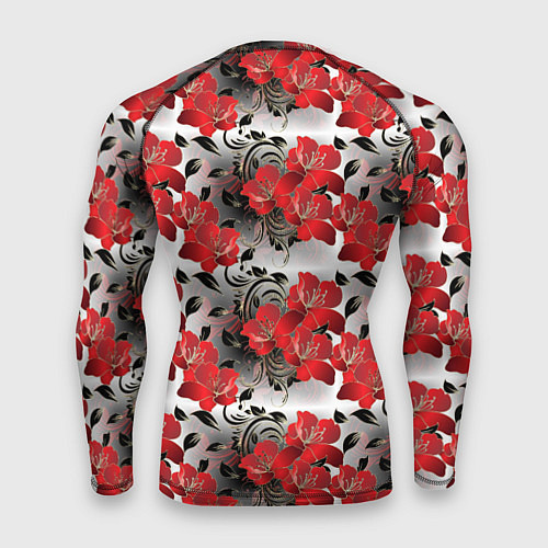 Мужской рашгард Красные абстрактные цветы / 3D-принт – фото 2