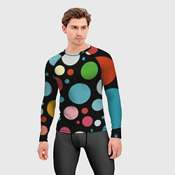 Рашгард мужской Разноцветные круги на чёрном фоне, цвет: 3D-принт — фото 2