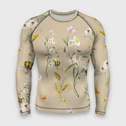 Рашгард мужской Нарисованные Цветы Ромашки и Пчёлы, цвет: 3D-принт