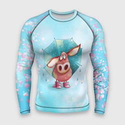 Рашгард мужской Свинка под зонтиком в дождь, цвет: 3D-принт