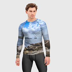 Рашгард мужской Парусник на горизонте океана, цвет: 3D-принт — фото 2