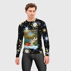 Рашгард мужской Новый год зайчик играет на барабане, цвет: 3D-принт — фото 2