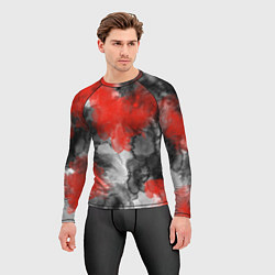 Рашгард мужской Черно-красная абстрактная текстура акварели, цвет: 3D-принт — фото 2