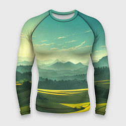 Рашгард мужской Зелёная долина, пейзаж, цвет: 3D-принт