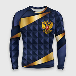 Рашгард мужской Золотой герб России на объемном синим фоне, цвет: 3D-принт