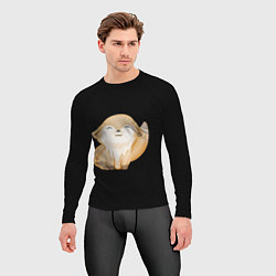 Рашгард мужской Лисёнок нежиться на чёрном фоне, цвет: 3D-принт — фото 2